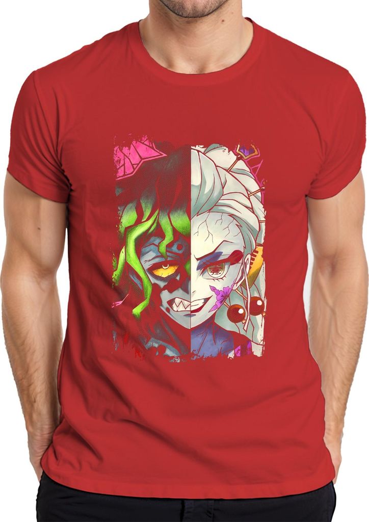 Dämon Oni Halbgesicht Anime Manga Gothic Grunge Maske Y2K Japan Herren T-Shirt, Rot, XL