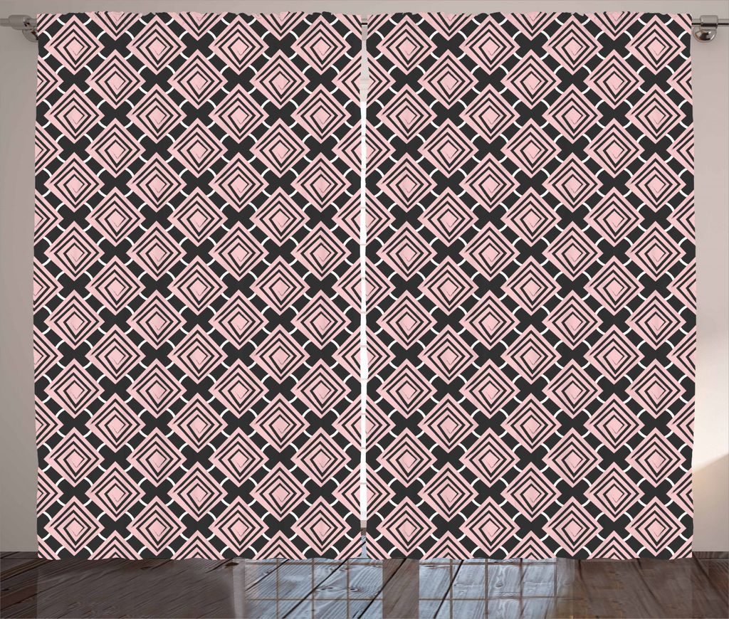 ABAKUHAUS Geometrisch Rustikaler Vorhang, Maze-Look Rhombuses, Wohnzimmer Universalband Gardinen mit Schlaufen und Haken, 280 x 245 cm, Pale Pink W...