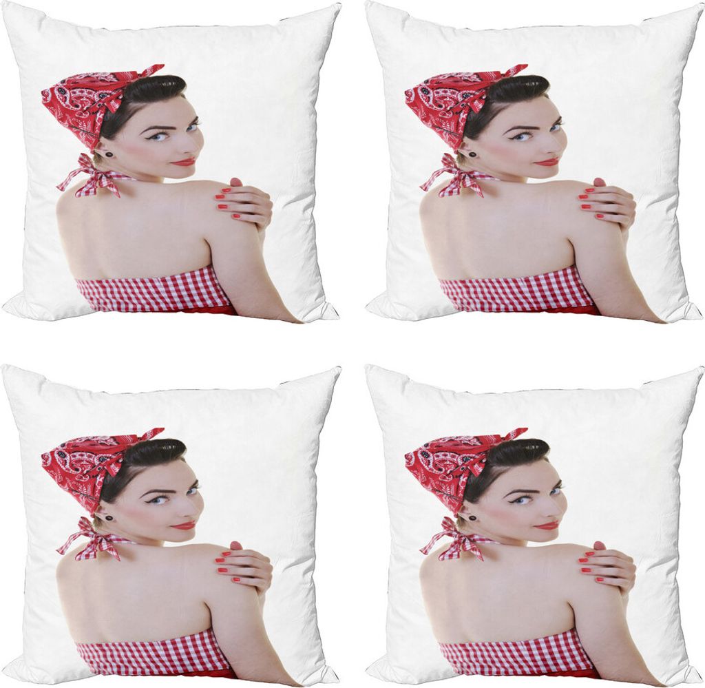 ABAKUHAUS Pin up Girl Kissenbezug Set (4 Stück), Halter-Neck Bikini-Dame, Moderner Doppelseitiger Digitaldruck, 40 cm x 40 cm, Mehrfarbig