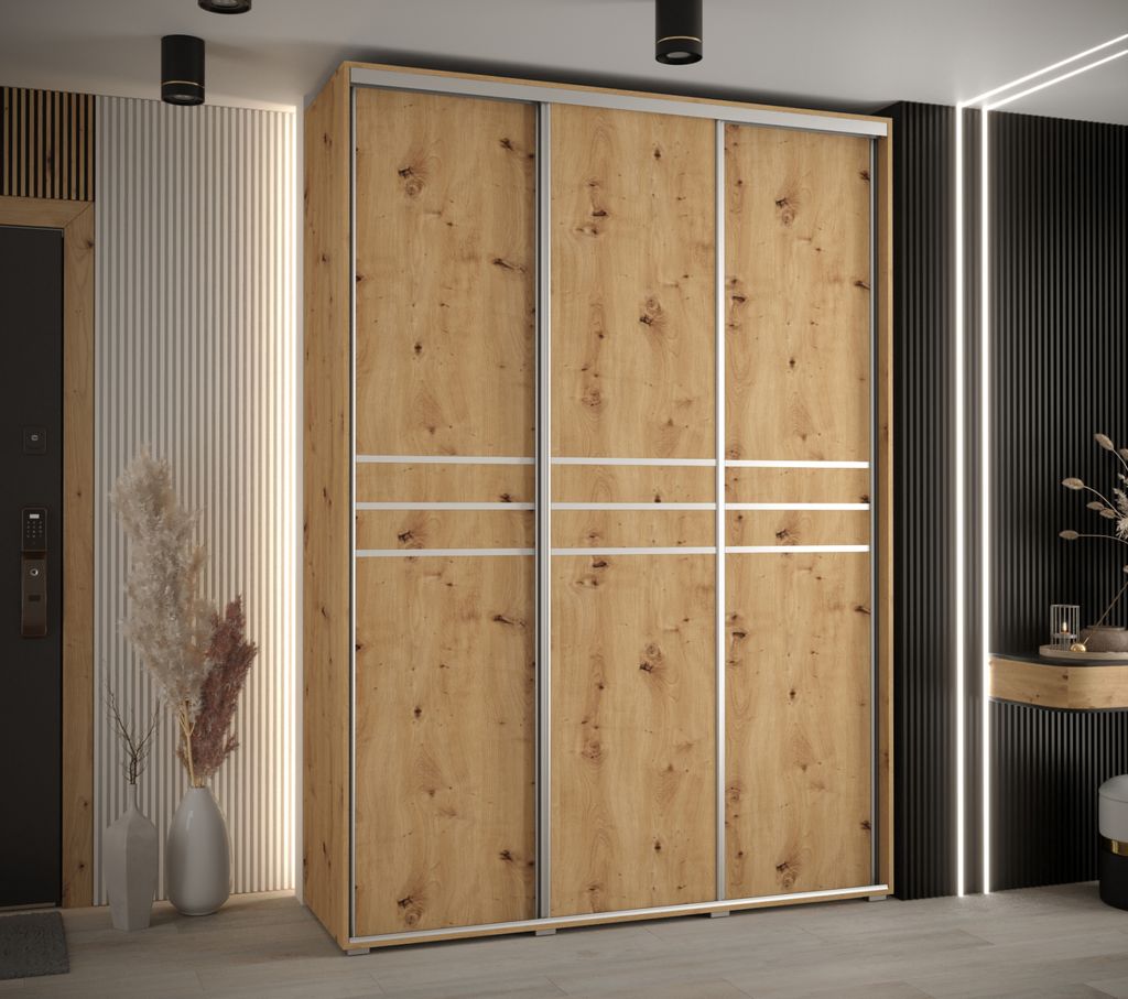 Kleiderschrank ASIRI 10 - 180/45 cm, Artisan-Eiche / Silber
