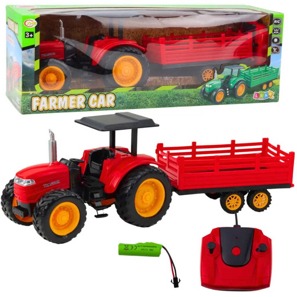 Jouet tracteur télécommandé RC rouge avec remorque pour enfant 6 ans