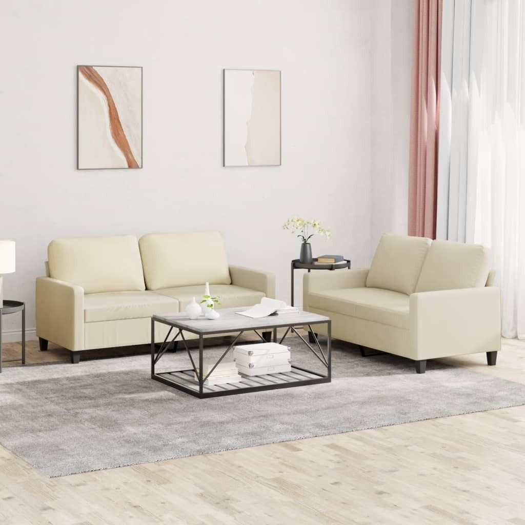 "im Angebot" 2-tlg. Sofagarnitur - Sofa-Set - Couchgarnitur - mit Kissen Creme Kunstleder - Klassische Sofas CC8850