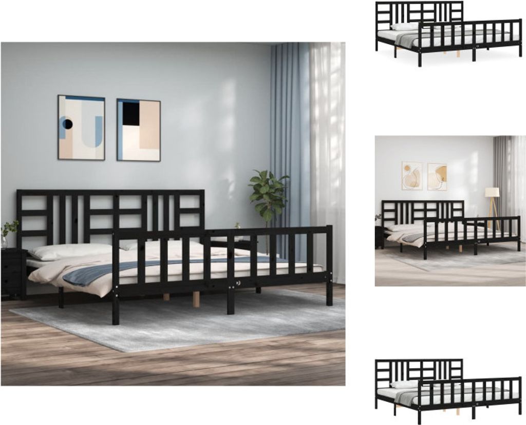 vidaXL Massivholzbett mit Kopfteil Schwarz 200x200 cm - Betten & Bettgestelle