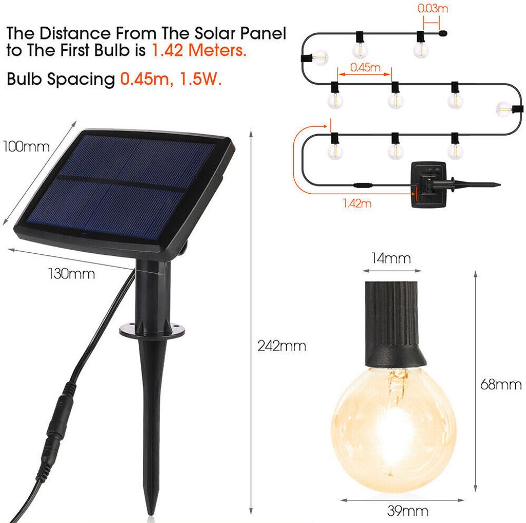 18m LED Lichterkette Außen - 30+4 G40 Glühbirnen IP44 Wasserdicht