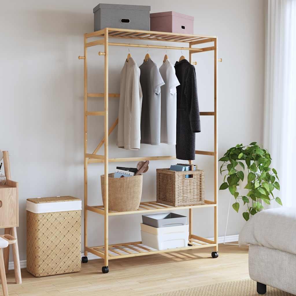 vidaXL Kledingrek met planken en wielen, 110x40x180 cm, Productafbeelding 
