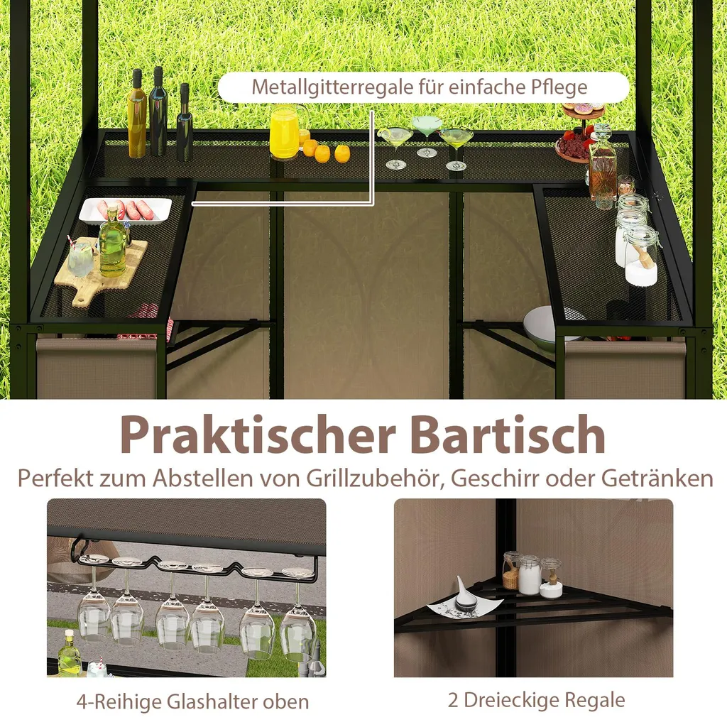 Abri Barbecue Résistant aux Intempéries avec 2 Tabourets et Bar - 8