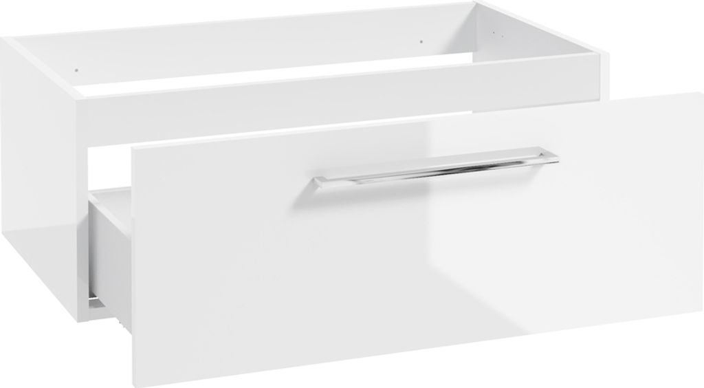 Waschtischunterschrank mit Metallgriff in chrom, 80 cm breit mit 1 Schubkasten, in weiß Hochglanz lackiert MESSINA-107, B/H/T: ca. 80/30/45 cm