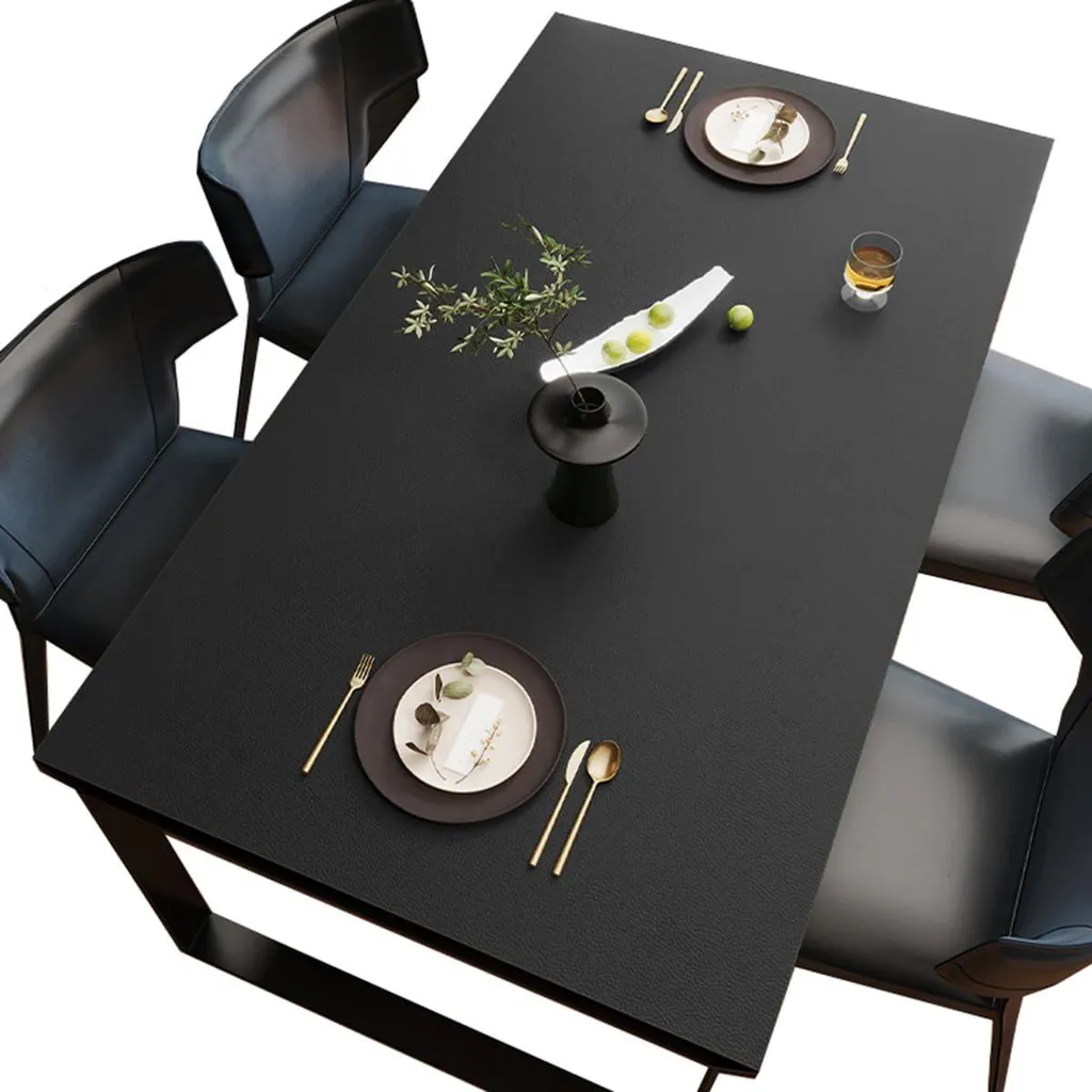 Tapis de table basse en cuir noir 60x120 cm - Protection salon chic