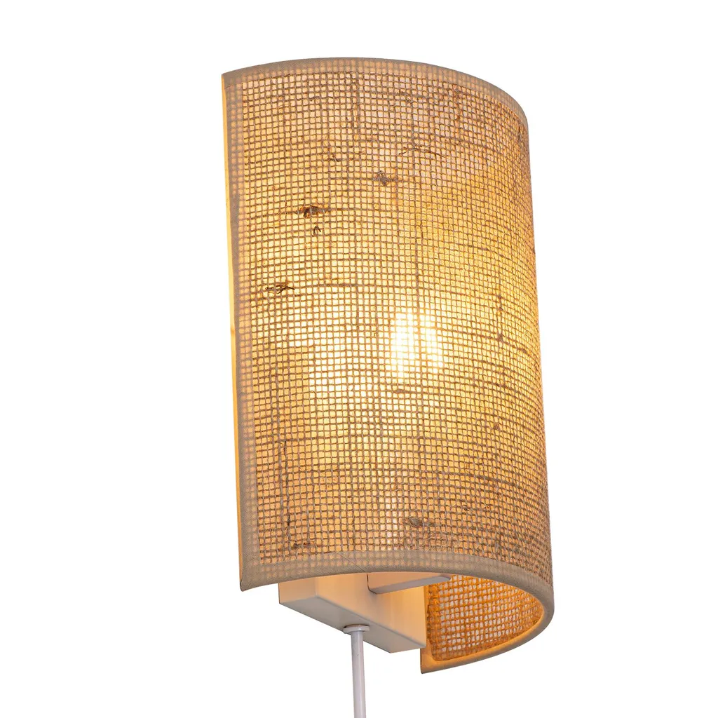 Lampe murale style bohème en corde de jute et tissu beige Alpinaluz