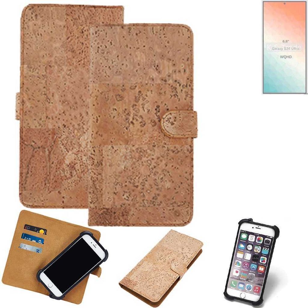 K-S-Trade Hülle kompatibel mit Samsung Galaxy S24 Ultra Kork Handyhülle Cover Schutzhülle TPU Case Bumper in Hellbraun, (1x)