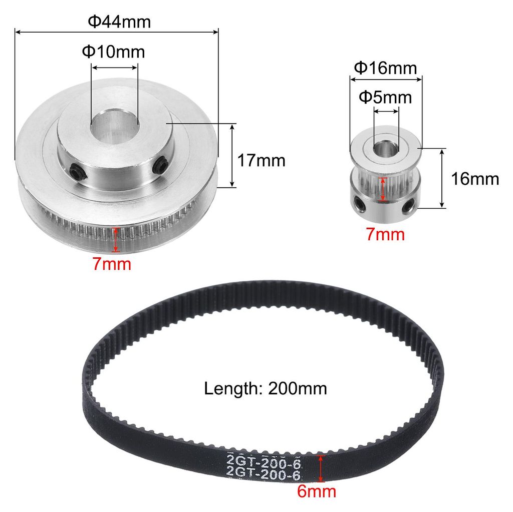GT-2 Synchronrad 20&60 Z?hne 5&10mm Bohrung Aluminiumlegierung Zahnriemenscheibe mit 1 Stš¹ck L?nge 200mm Breite 6mm Riemen fš¹r 3D-Drucker CNC...