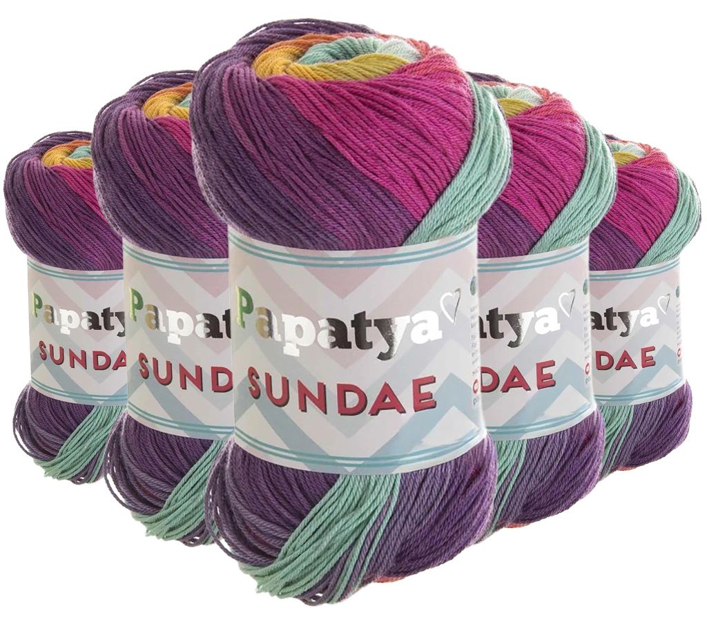 Papatya Sundae Farbverlaufsgarn 5x100g Strickgarn Häkelgarn Sommerwolle