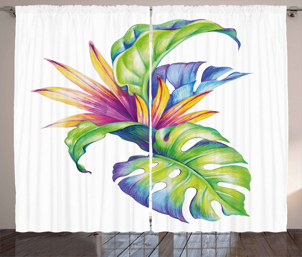 ABAKUHAUS Pflanze Rustikaler Vorhang, Abstrakt Farbige Blätter, Wohnzimmer Universalband Gardinen mit Schlaufen und Haken, 280 x 245 cm, Mehrfarbig