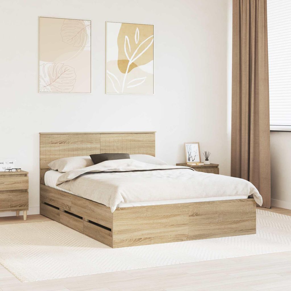 "Schlussverkauf" Doppelbett - Bettgestell 2 PLACES - Sonoma-Eiche 140x200 cm Ingenieurs Holz C4688