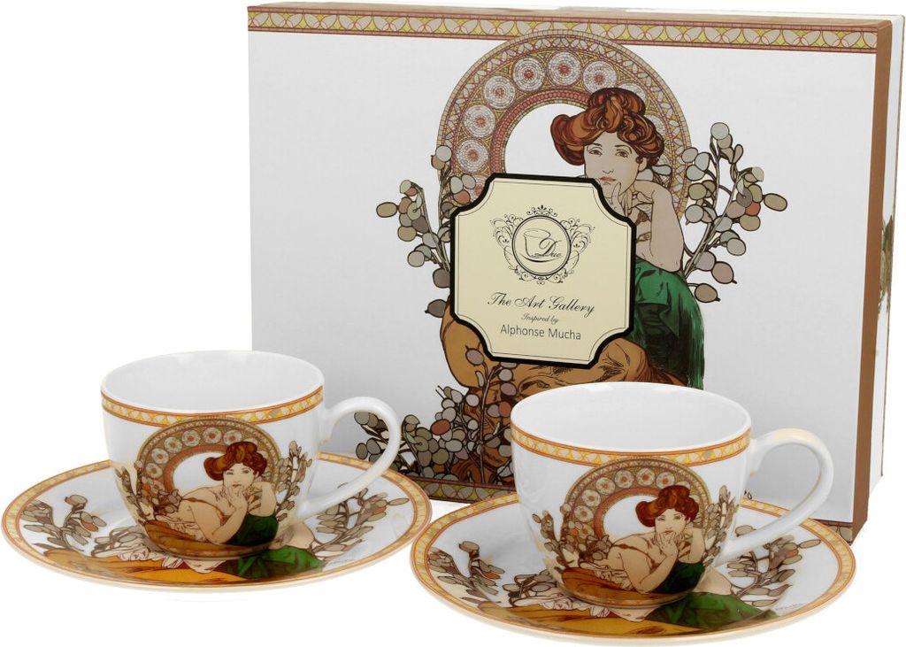 DUO ART GALLERY 2er-Set Espressotassen 90 ml TOPAZ mit Untertassen, New Bone China Porzellan