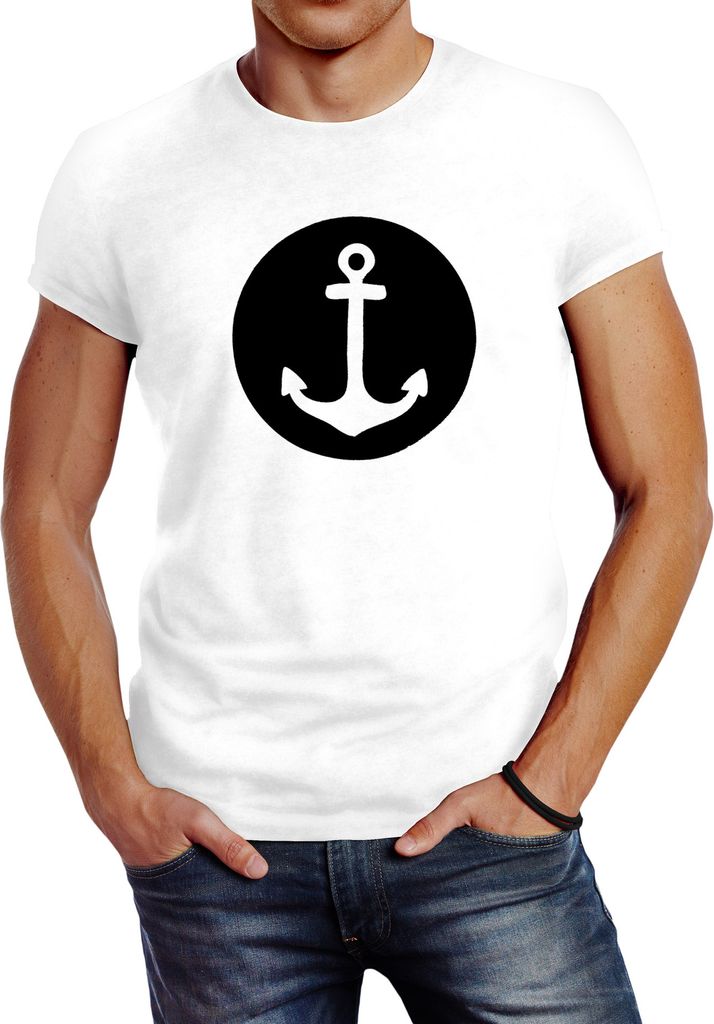 Läßiges Herren T-Shirt mit Anker Mond Slim Fit Neverless weiß XS