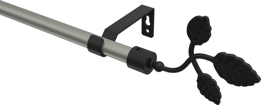 Interdeco Gardinenstange / Vorhangstange Chrom matt / Schwarz, Typ Olymp Alessia (Blatt), 16 mm Ø 1-läufig, 220 cm