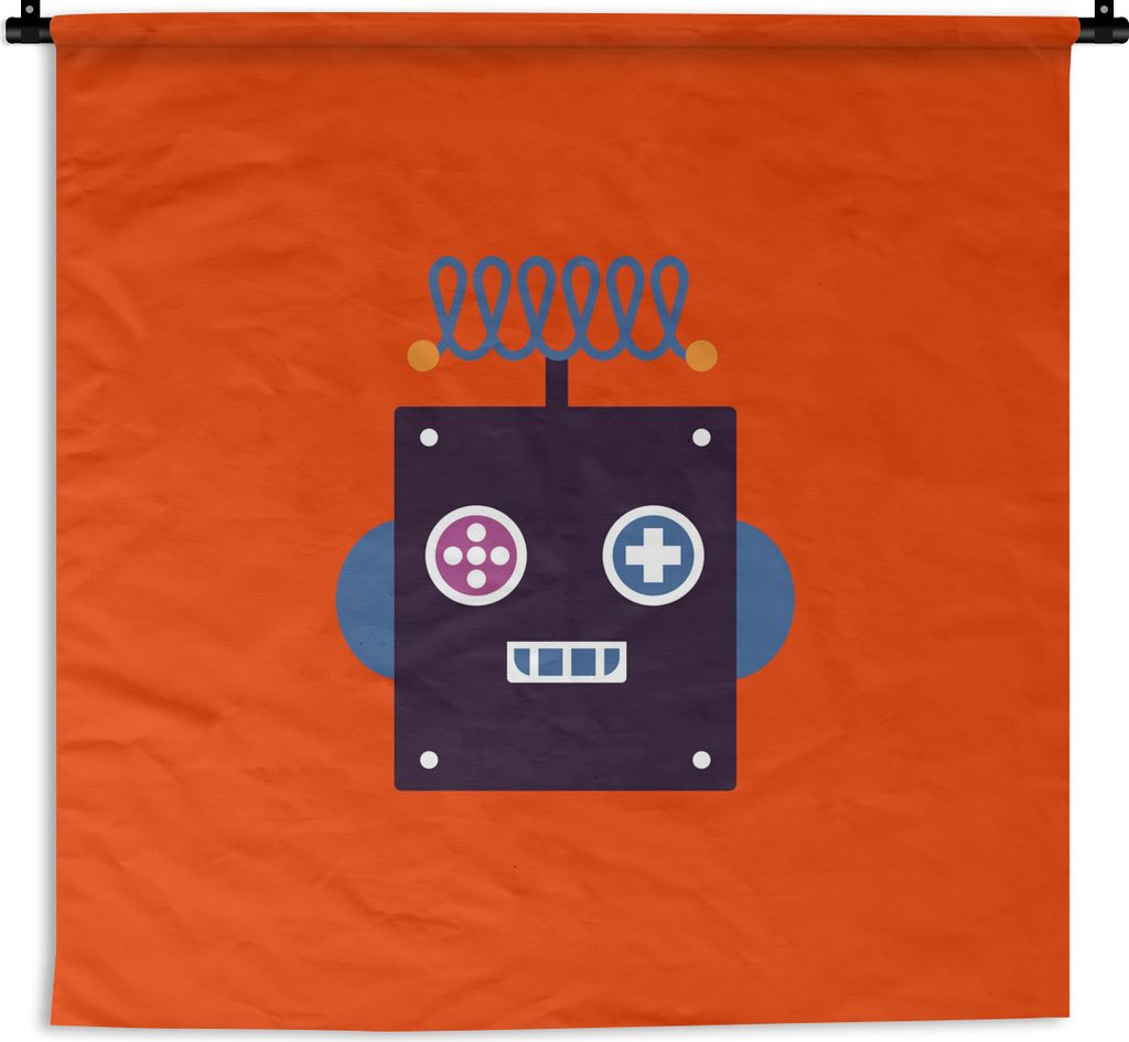 MuchoWow Wandteppich Wandbehang Roboter - Rot - Gesicht - Formen - Jungen - Kinder 90x90 cm Tapisserie Dekoration Wandtuch - Wandaufhänger