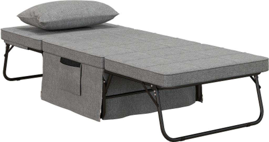 4-in-1 Einzelbett 188x75x38cm Gaestebett Klappbett Sessel Ottomane, 8 cm Matratze, 5-Stufen Hoehenverstellbar, Stahlrahmen