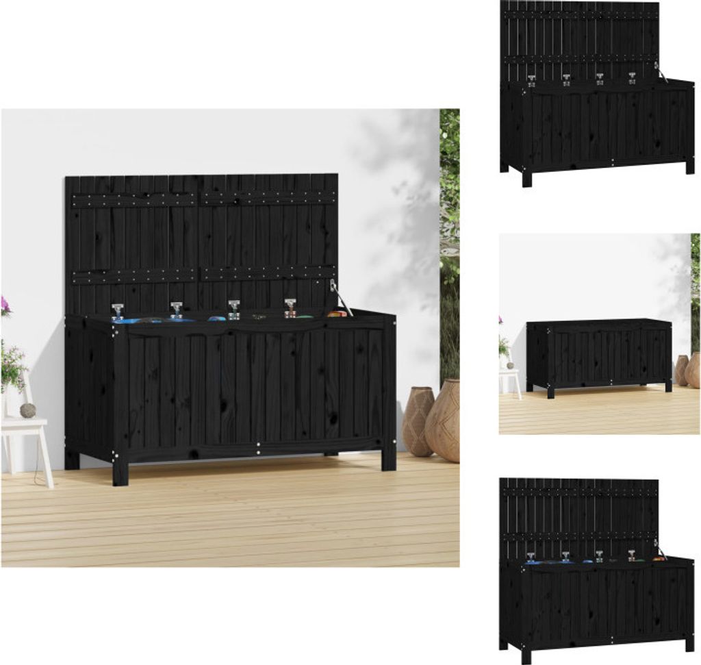 vidaXL Gartentruhe Schwarz 121x55x64 cm Massivholz Kiefer - Gartenboxen