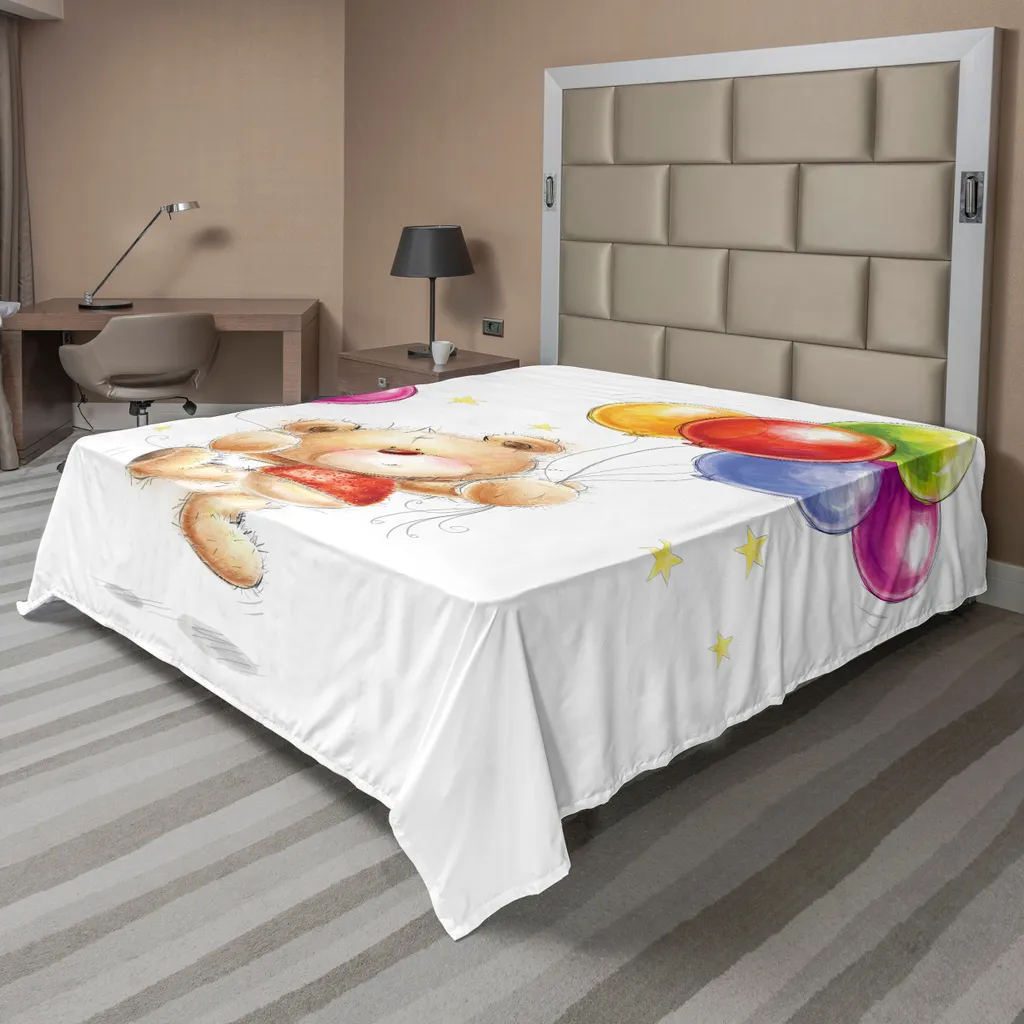 Grand drap plat pour chambre d'enfant, thème Ours et Étoiles colorées
