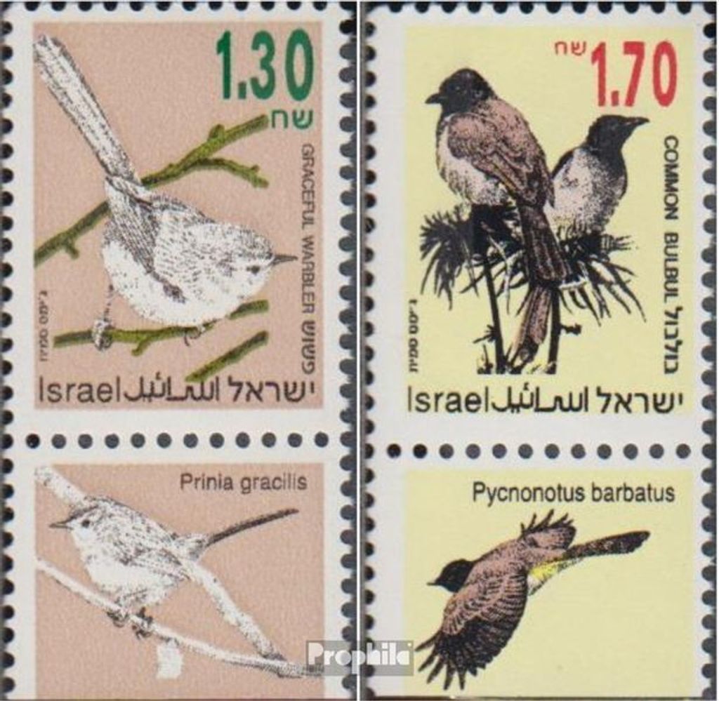 Briefmarken Israel 1993 Mi 1280II-1281II mit Tab (kompl.Ausg.) gestempelt Singvögel