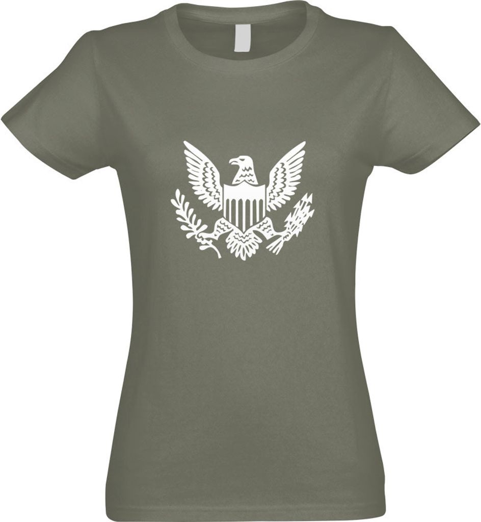 Kiwistar - T-Shirt tailliert - Damen - Olive - Großes Siegel Vereinigten Staaten - mit Motiv Bedruckt - Funshirt Design - Sport - Freizeit - Damen...