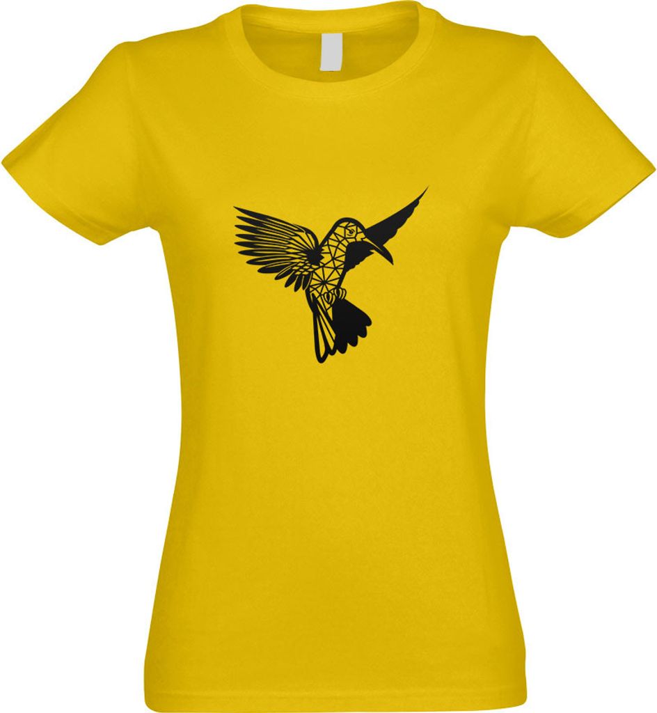 Kiwistar - T-Shirt tailliert - Damen - gelb - Polygon Kolibri Figur Tier Art - mit Motiv Bedruckt - Funshirt Design - Sport - Freizeit - Damen - M