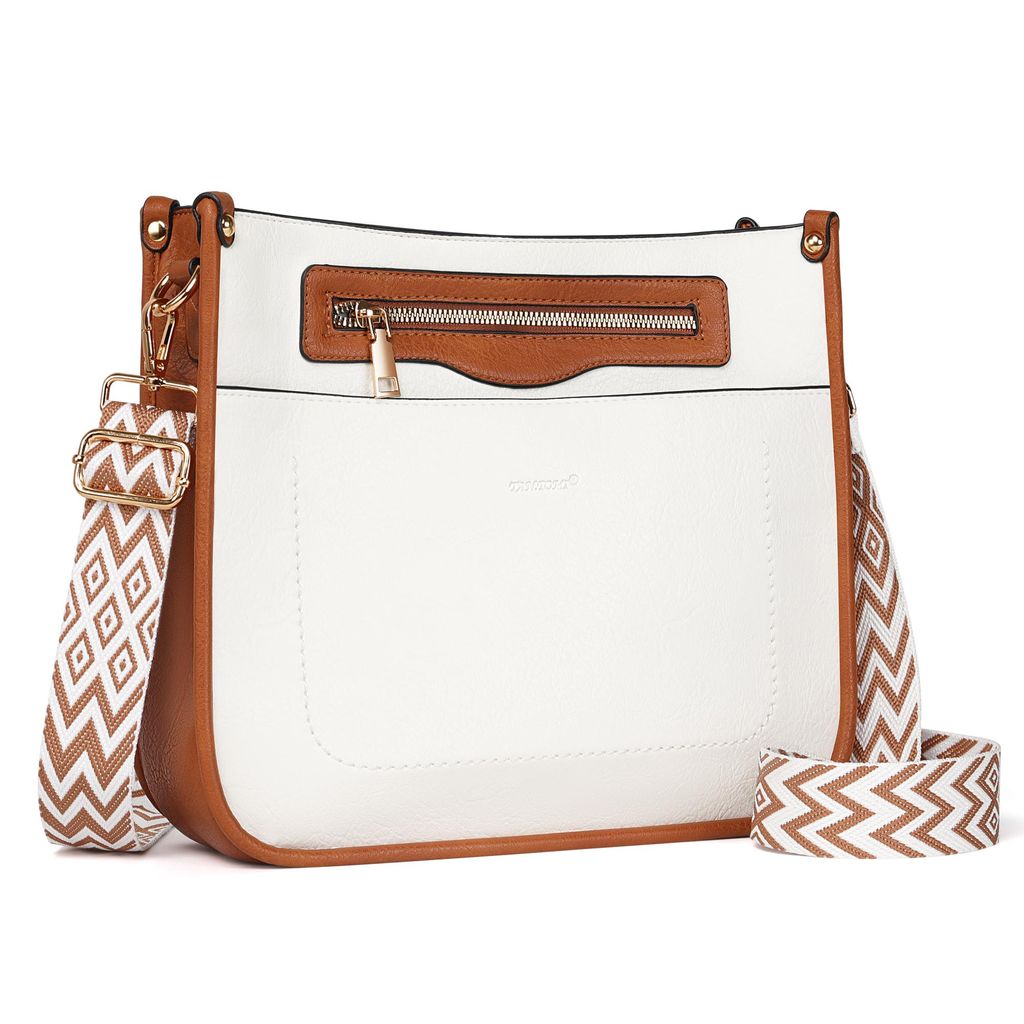 Umhängetasche Damen Handtasche mittelgroß Crossbody Bag multi pochette tasche Damenhandtasche mit Verstellbar Breitem Schultergurt (weiß/Hellbraun)