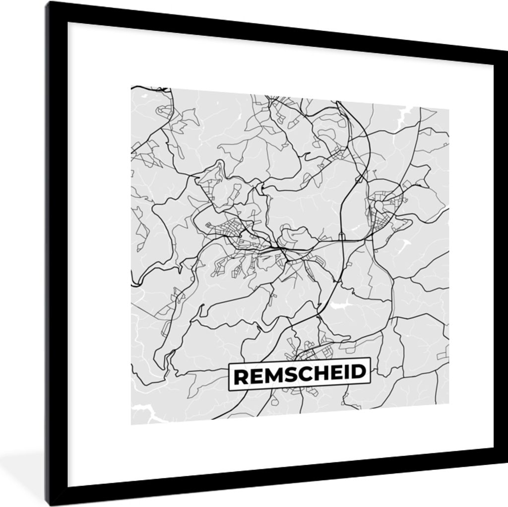 MuchoWow Gerahmtes Poster Karte - Remscheid - Karte - Deutschland 40x40 cm - Poster mit Schwarzem Bilderrahmen Wandposter Rahmen Foto Bilder - Po...