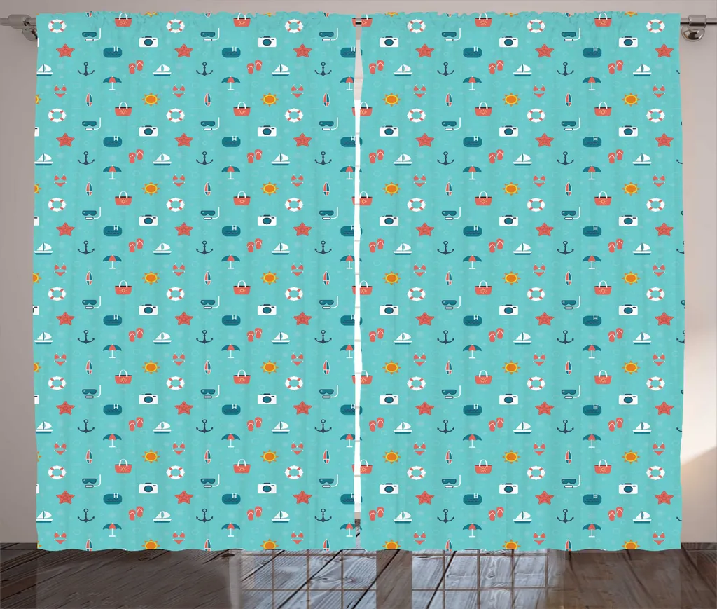 Rideau décoratif pour chambre thème marin 280 x 225 cm bleu marine