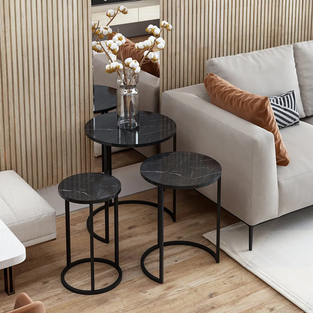 Set 3 Tavolini Frederiksværk Marmo Nero: Eleganza Salotto Salvaspazio