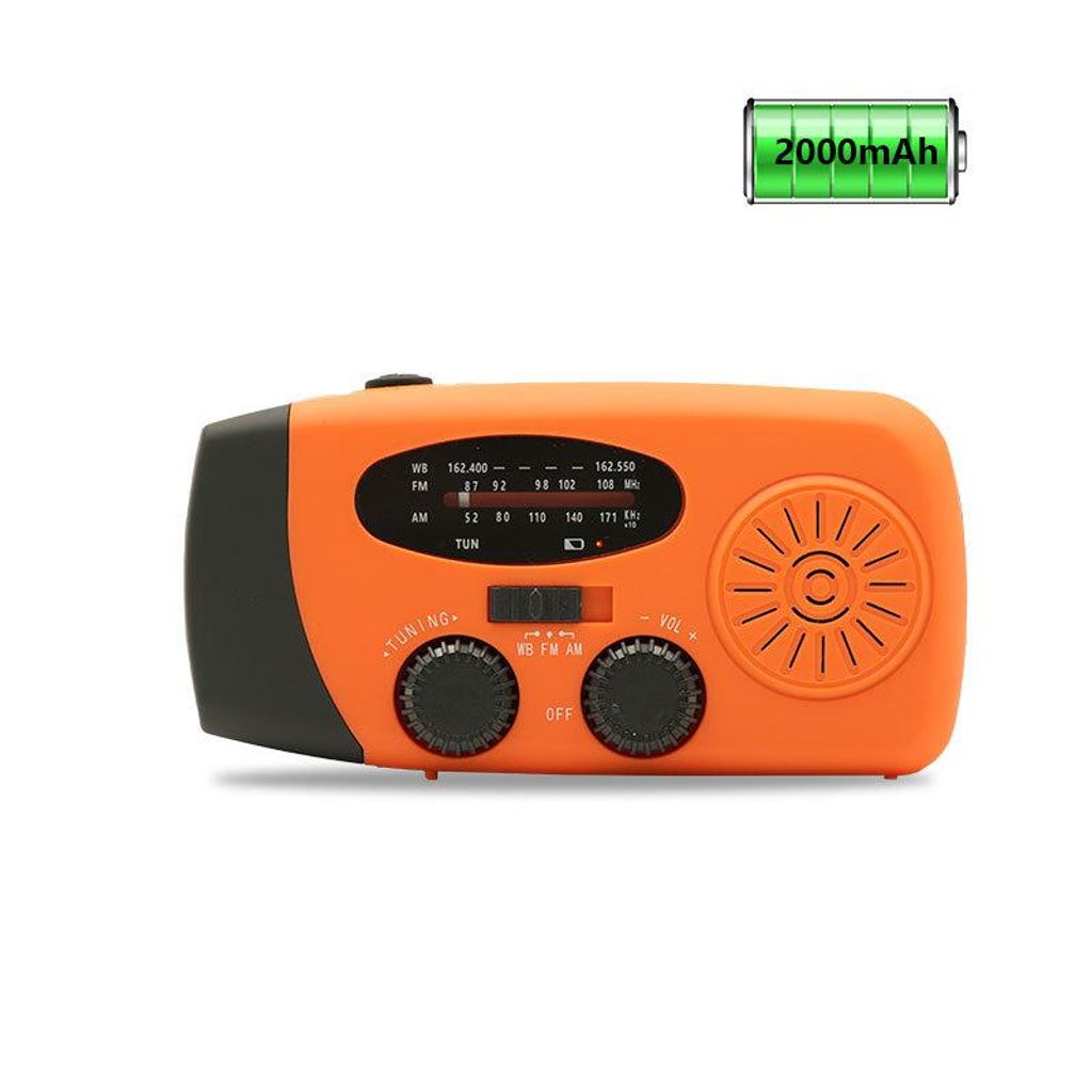 Solar radio, Solar Kurbelradio mit LED-Taschenlampe, Notfallradio AM/FM Wetter, 2000mAh Akku, Handkurbel-Dynamo, Powerbank für Smartphone