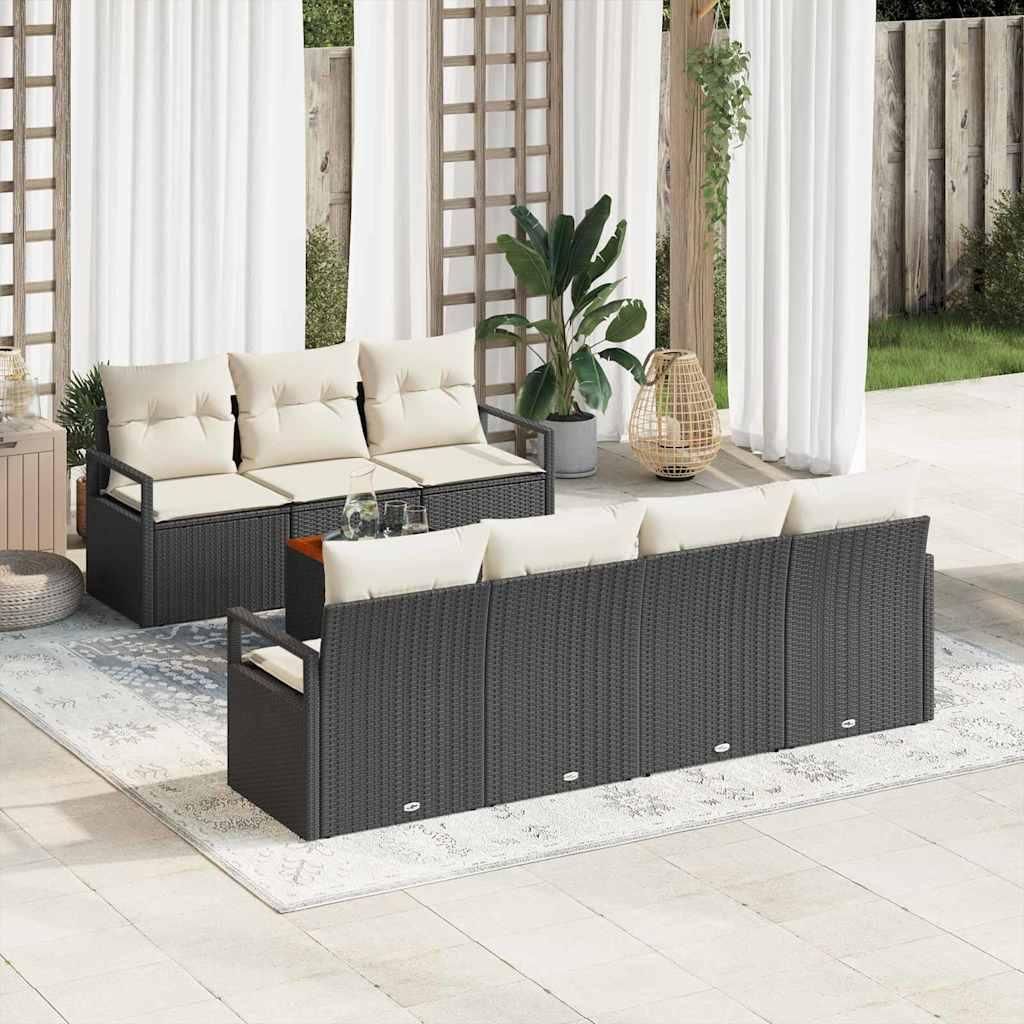 Maison Exclusive - Gartensofa-set mit Speicher 8 pcs Schwarz und Creme Poly-Rattan