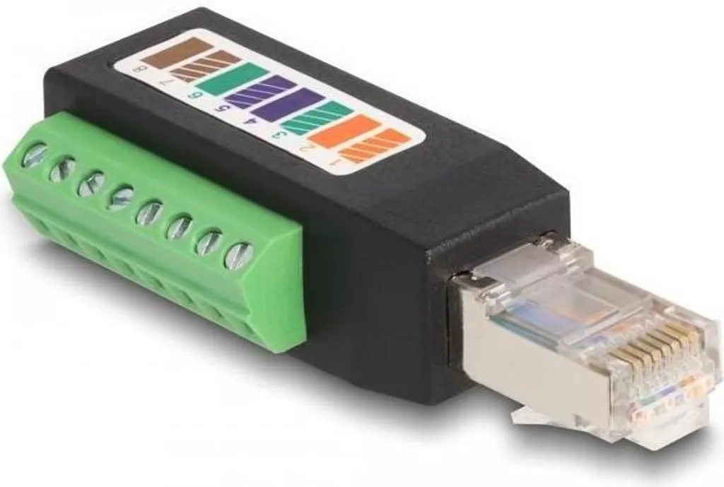 Adaptateur RJ45 mâle vers Bornier à Vis Cat.5e à Angle Droit pour Rail - 2