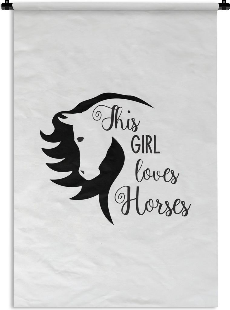 MuchoWow Wandteppich Wandbehang Pferd - Zitate - Schwarz - Weiß 60x90 cm Tapisserie Dekoration Wandtuch - Foto-Teppich - Abwaschbar
