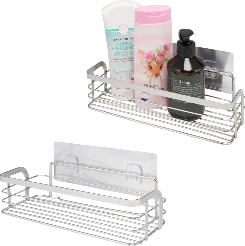 Bremermann Lot de 2 corbeilles de douche rectangulaires en inox chromé