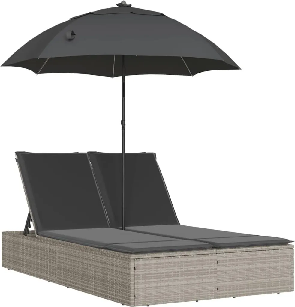Transat double de jardin pour couple avec parasol gris en poly rotin