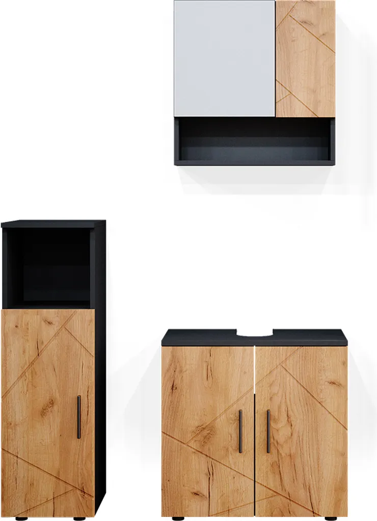 Meuble de bain design Irma Chêne doré et Anthracite avec 3 éléments