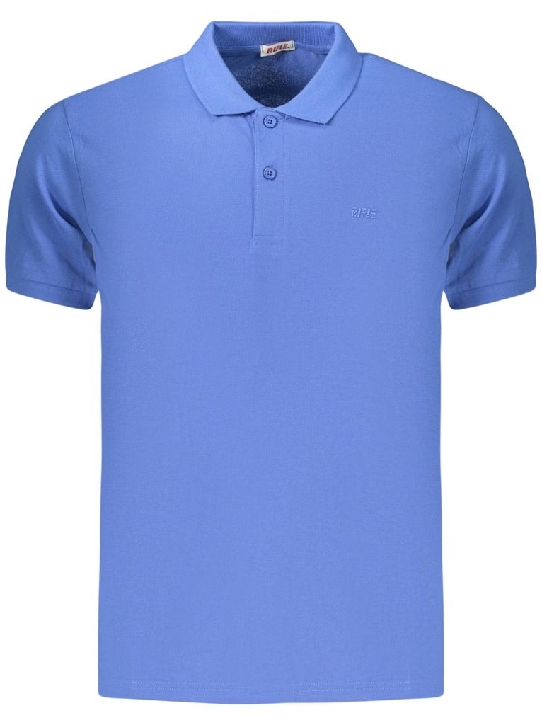Blaues Kurzarm-Polo für Herren mit Stickerei und 2 Knöpfen