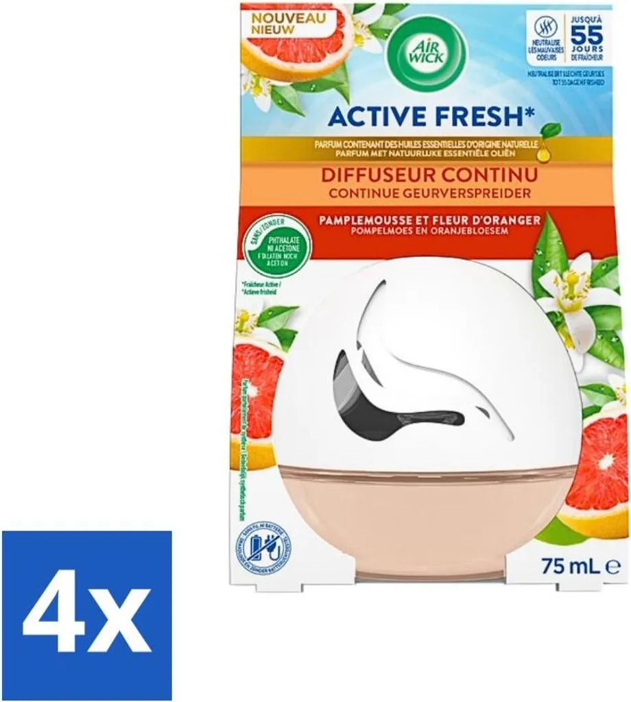Air Wick Decosphere Diffuseur Pamplemousse & Fleur d'Oranger Pack de 4