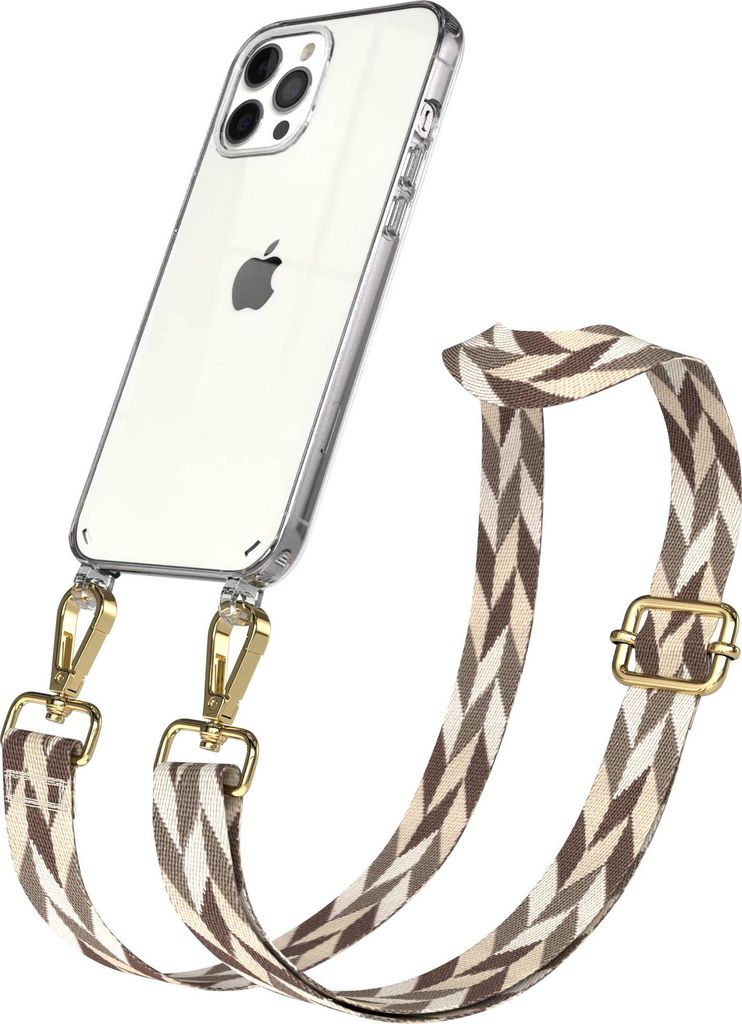 EAZY CASE Handykette - Verstellbarer Trageriemen kompatibel mit Apple iPhone 12 Pro Max, Handykordel mit transparenter Silikon-Hülle, Karabiner Go...