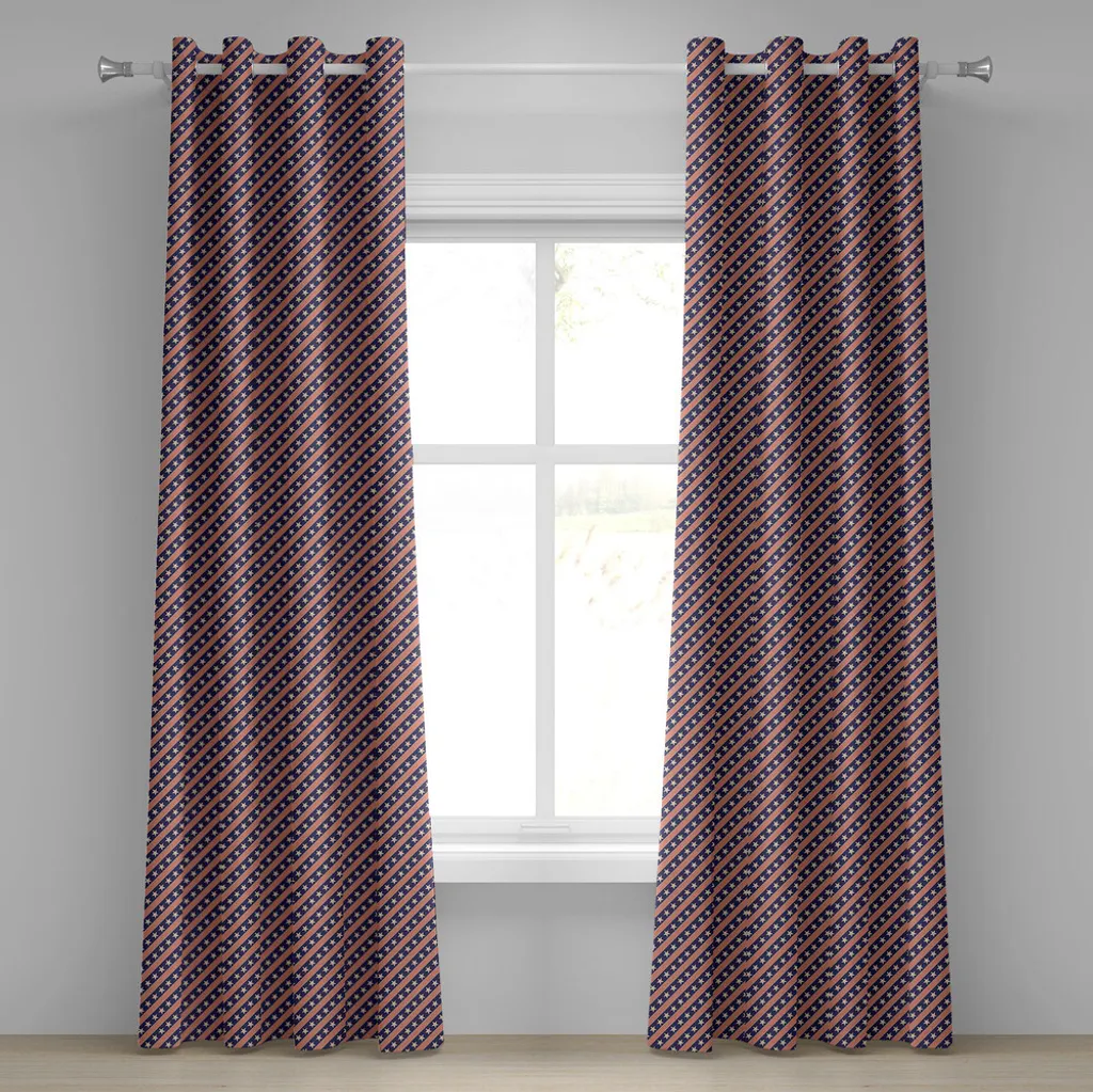 Paire de rideaux décoratifs 2 panneaux motif étoiles et rayures 280 cm