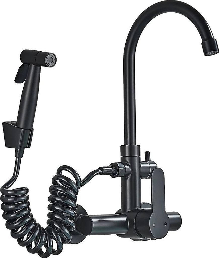 Küchenarmatur, Wandmontage, flexibles Bidet-Feature, Mattschwarz