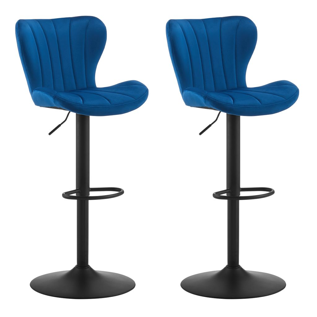 CLIPOP 2er Set höhenverstellbarer Hocker, 360°Drehstuhl mit Rückenlehne Fußstütze Barstuhl aus Samt,Blau