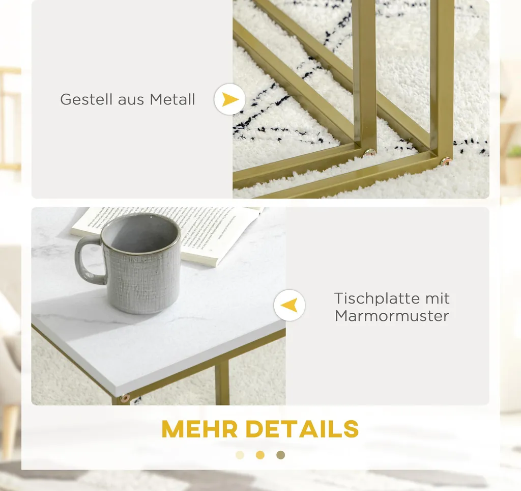 Table de Salon Blanche avec Structure en Acier Robuste Lot de Deux - 6