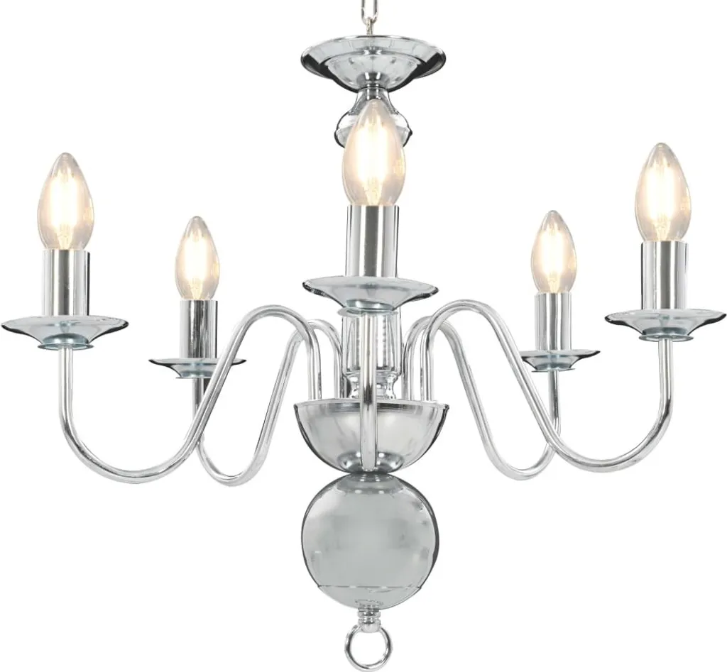 Plafonnier Lustre Argenté 5 Lumières E14 pour Salon et Salle à Manger