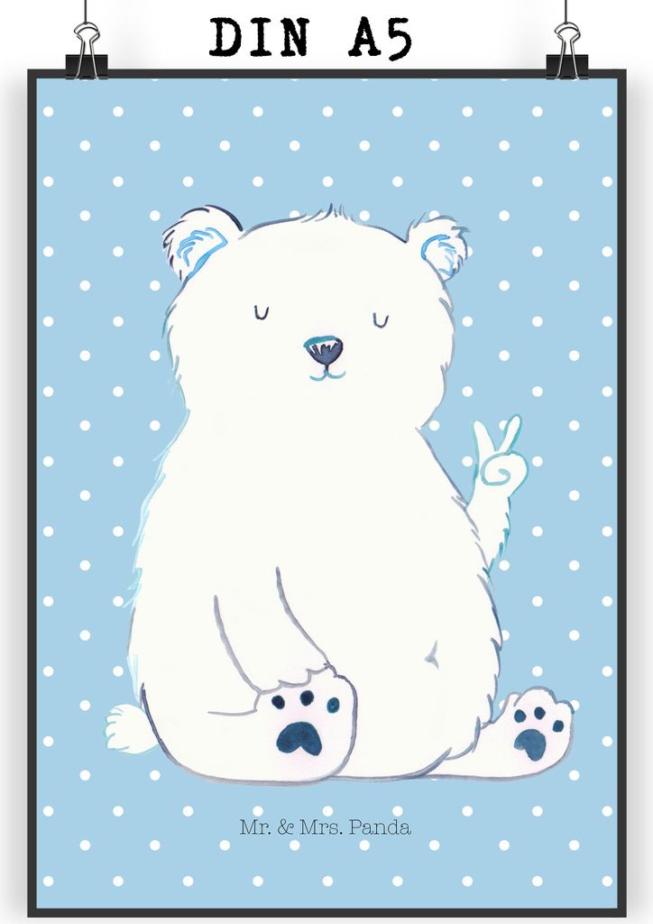 Mr. & Mrs. Panda Bild Eisbär Faul DIN A5 - Blau Pastell - Geschenk, Wanddekoration, Nordpol, Arbeit, wanddeko, Wandbild, Bär, Teddy, Entspannen, ...