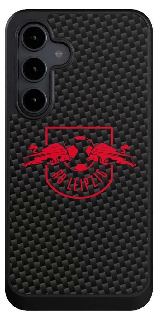 NIVOCASE Hülle für Samsung Galaxy S24 FE 5G Handyhülle NIVOcore Case Schwarz Carbon Offizielles Lizenzprodukt RB Leipzig
