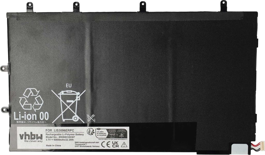 vhbw Akku kompatibel mit Sony Xperia SGP321, SO-03E, Tablet Z, Tablet Z 10.1 Tablet Pad (6000 mAh, 3,7 V, Li-Polymer)